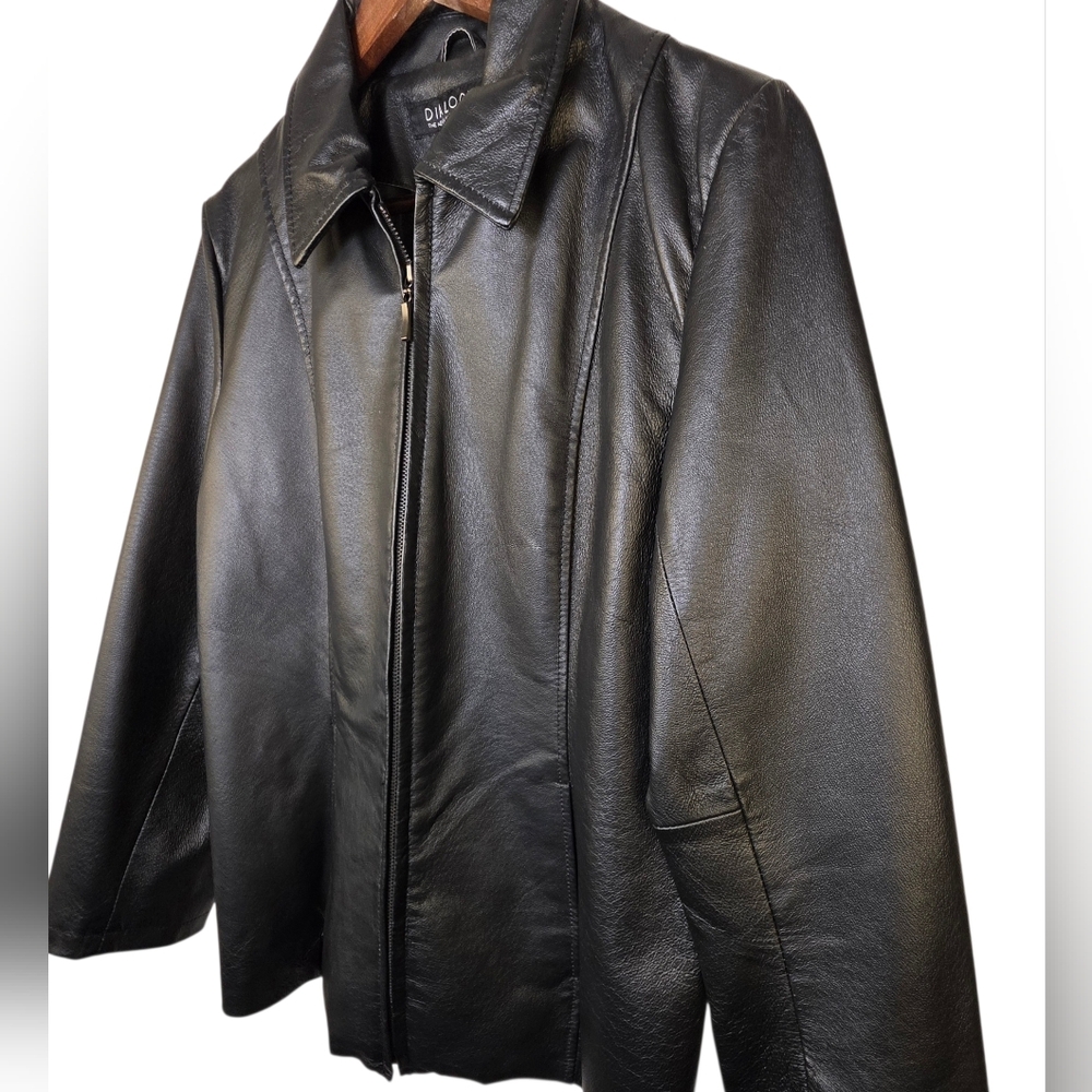 Dialogue Black Leather Zip-Up Jacket – Size M - Bikercore Y2K Style - Picture 3 of 17